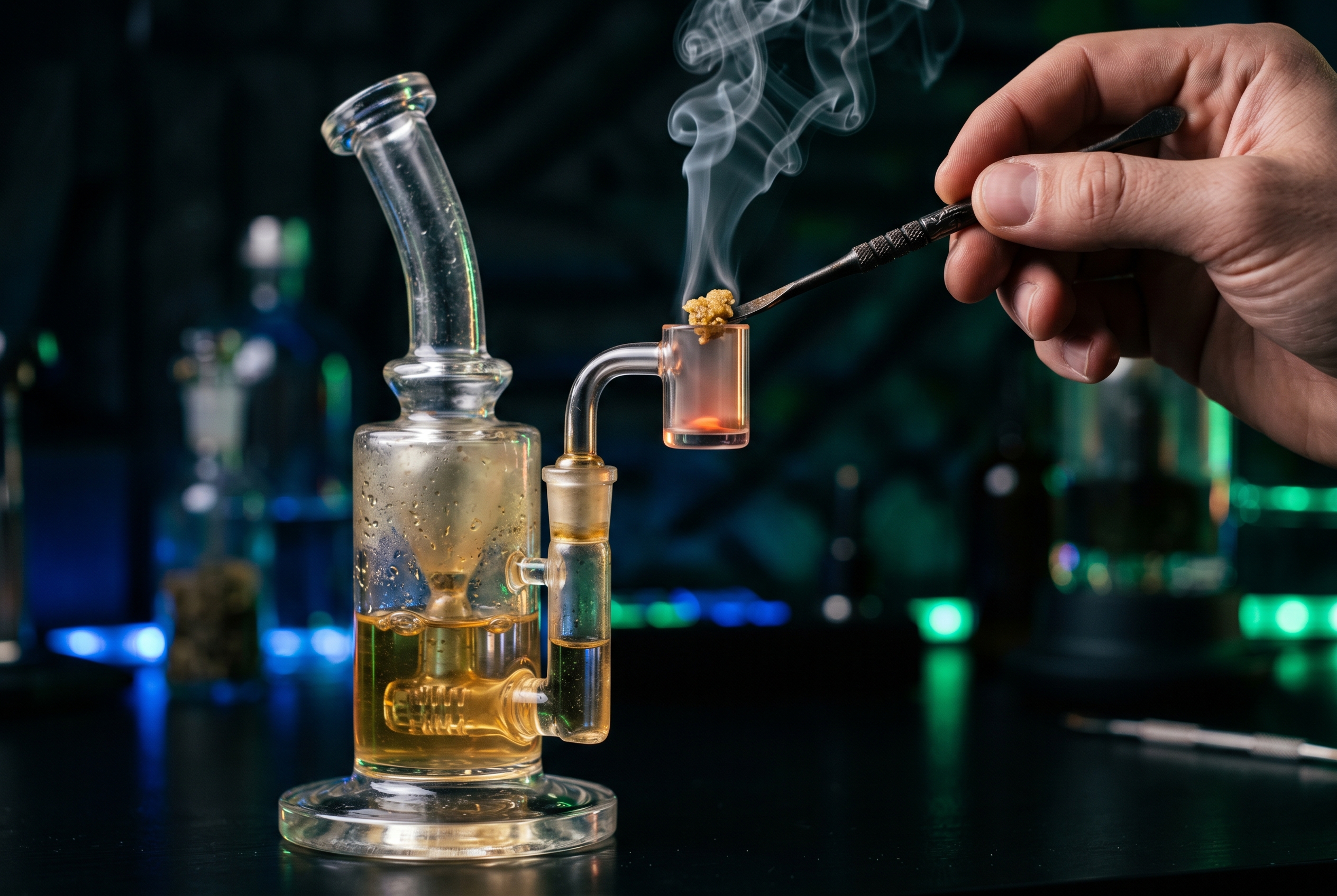 Cannabis hash being consumed with a dab rig setup for Ottawa hash delivery customers
