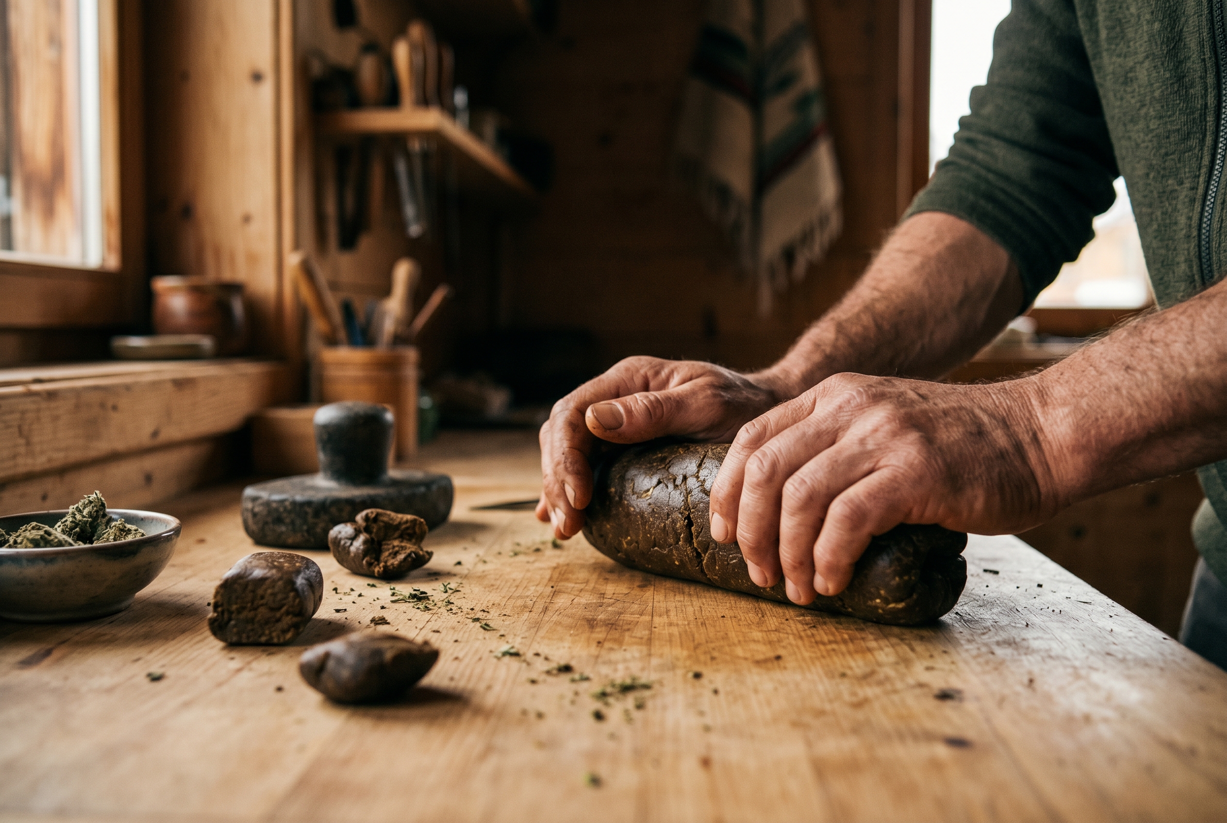 Traditional hand-pressed hashish making process for Ottawa cannabis delivery