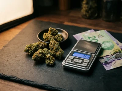 Cannabis buds with Canadian cash and scale — weed prices Ottawa 2026