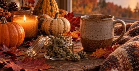 Autumn table with pumpkins and maple leaves beside a discreet Hydro Green Shop delivery bag, for Thanksgiving weekend in Ottawa